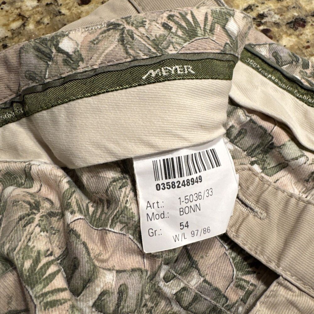 Meyer Exclusive Bonn Chino Pants Men GR 54 W36 L28 Cotton Blend Camel Tan Logo